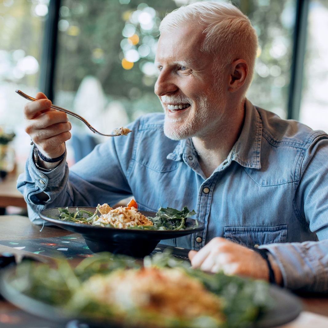 man eating
